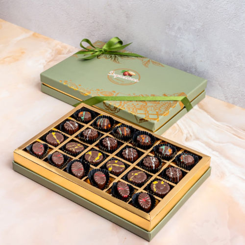 Elegant Ivory Window Chocolate Box with Gold Satin Ribbon