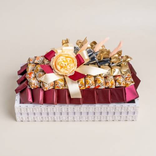 Rectangular Basket with Burgundy & Gold Chocolates
