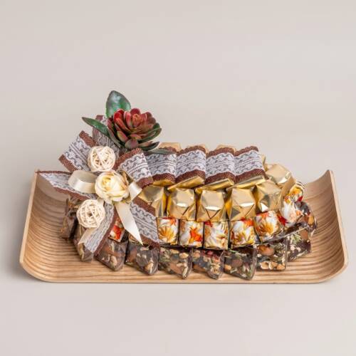 Wooden Curved Platter with Succulent & Rose